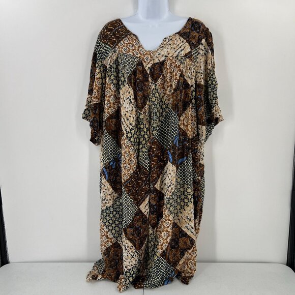 Go Softly Patio Woman Dress 3X Patchwork Rayon Muumuu Caftan FLAWED Read Desc - Picture 16 of 16